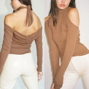 Revolve Top Womens 1x Nude LNA Easton Bracken Halter Grunge Casual Party Club